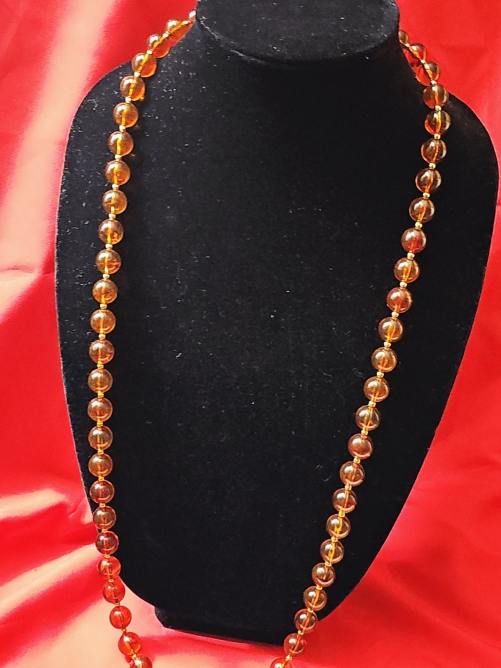 Vintage Joan Rivers Amber Glass Bead Long Necklace